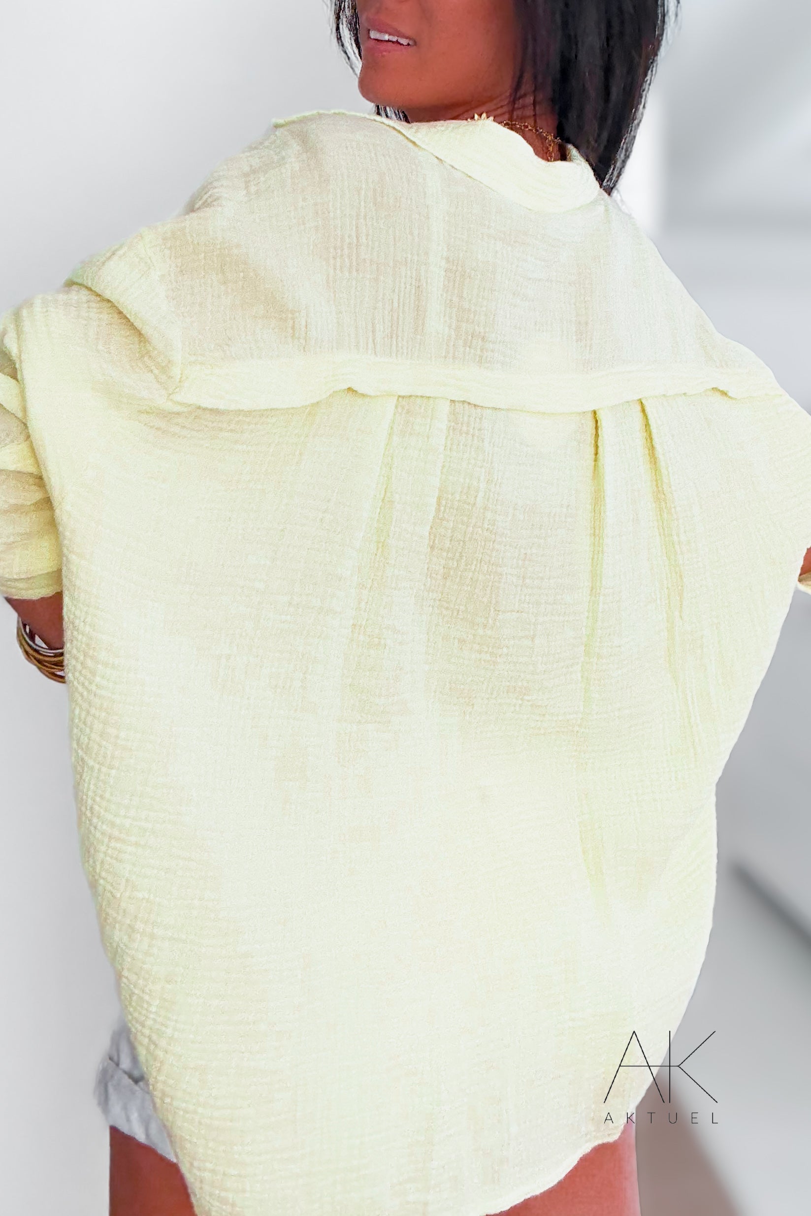 Chemise manches longues ample en gaze de coton jaune