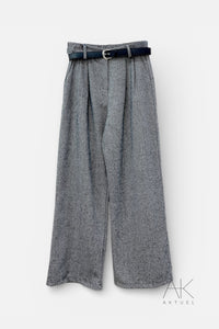 Pantalon chiné noir ceinturé