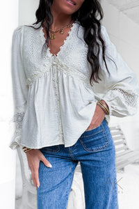 Blouse bohème écrue en dentelle