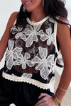 Top à crochet beige “Fleur de dentelle”