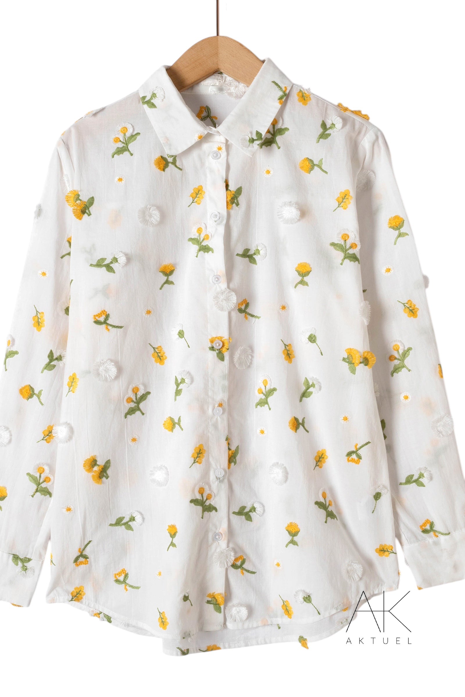 Chemise blanche à motifs floraux jaunes et verts