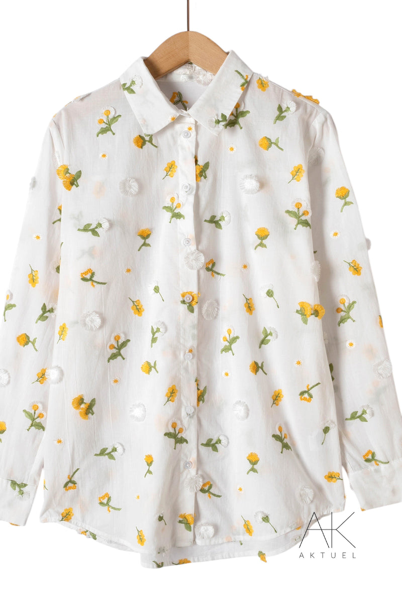 Chemise blanche à motifs floraux jaunes et verts