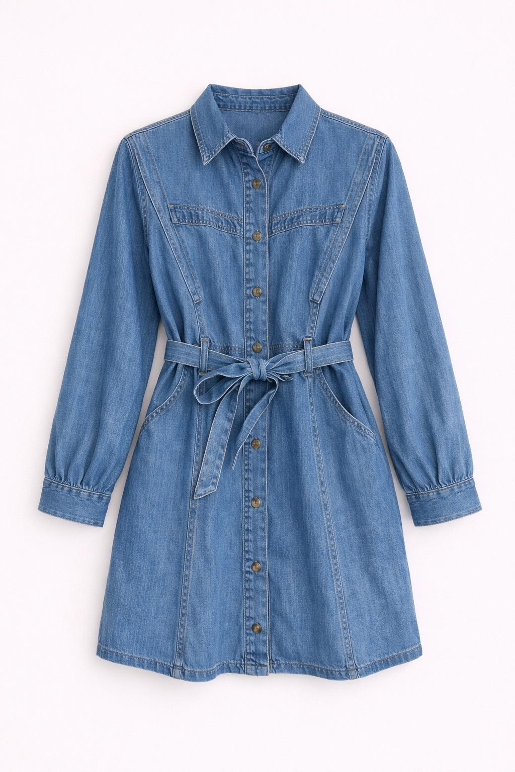 Robe en jean bleue ceinturée