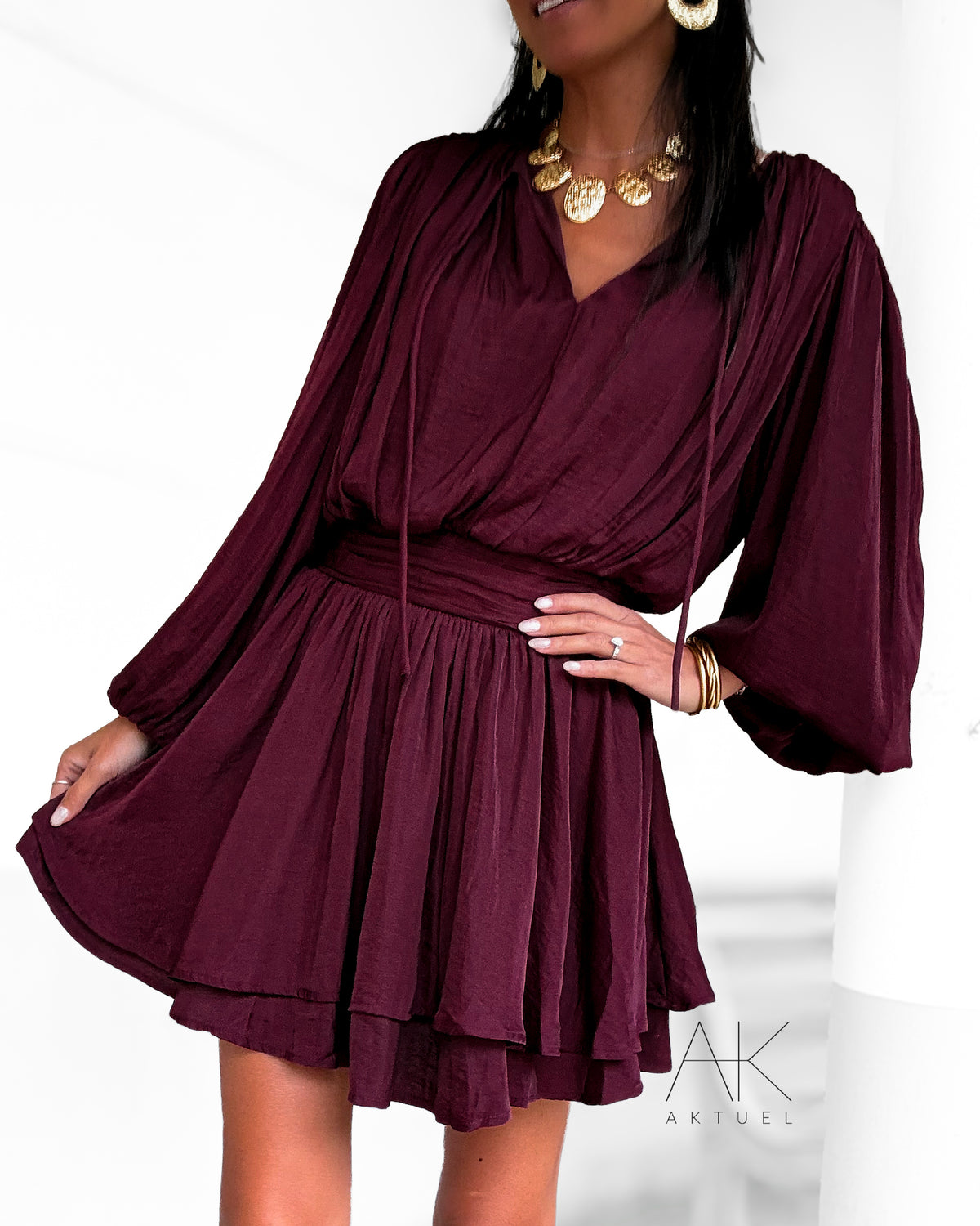 Robe patineuse bordeaux à volants