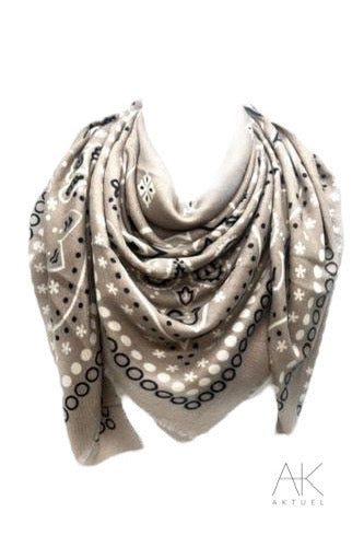 Foulard carré taupe imprimé bandana