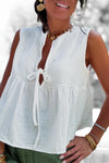 Top sans manches en gaze de coton blanc