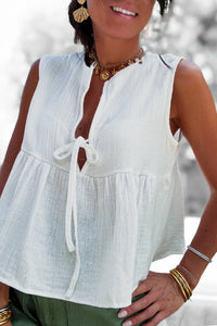 Top sans manches en gaze de coton blanc
