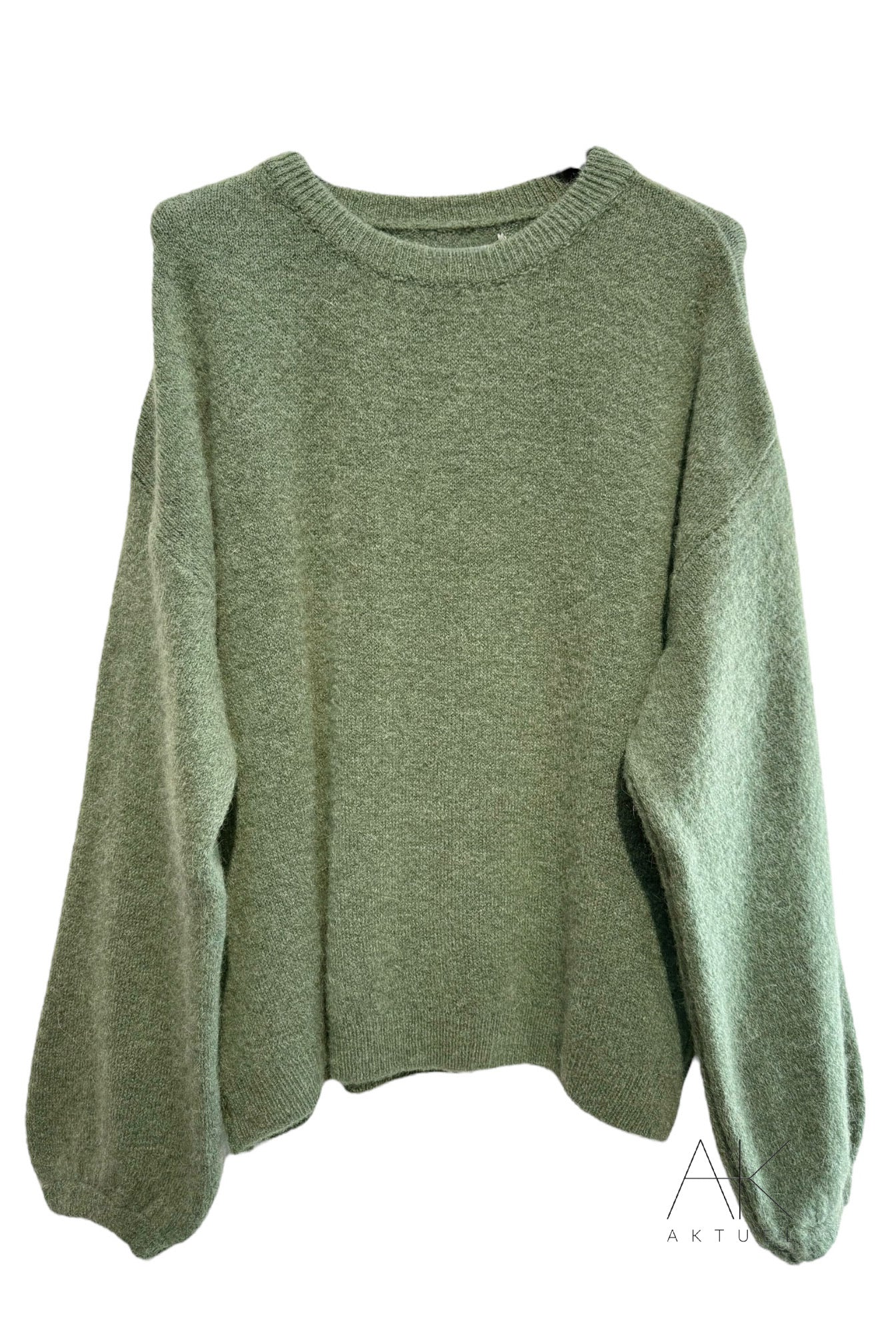 Pull en maille vert sauge baby alpaga col rond