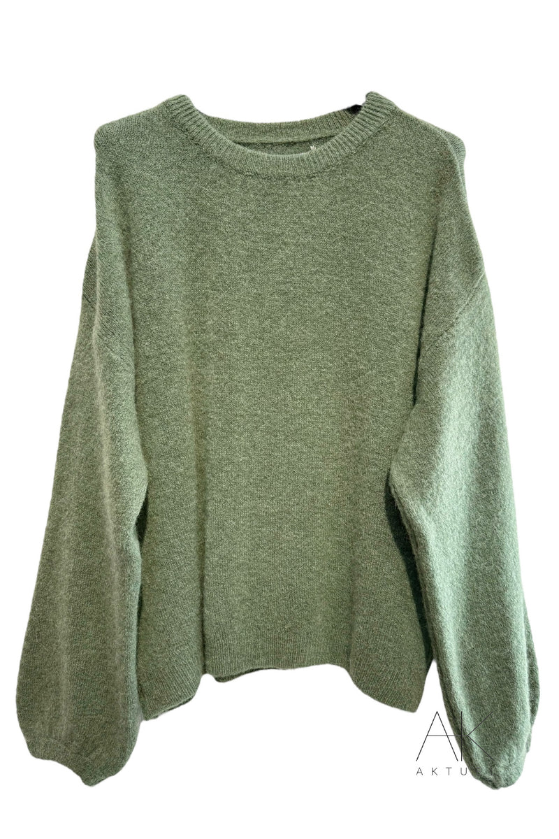 Pull en maille vert sauge baby alpaga col rond