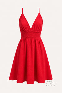 Robe courte gaze de coton rouge dos croisé