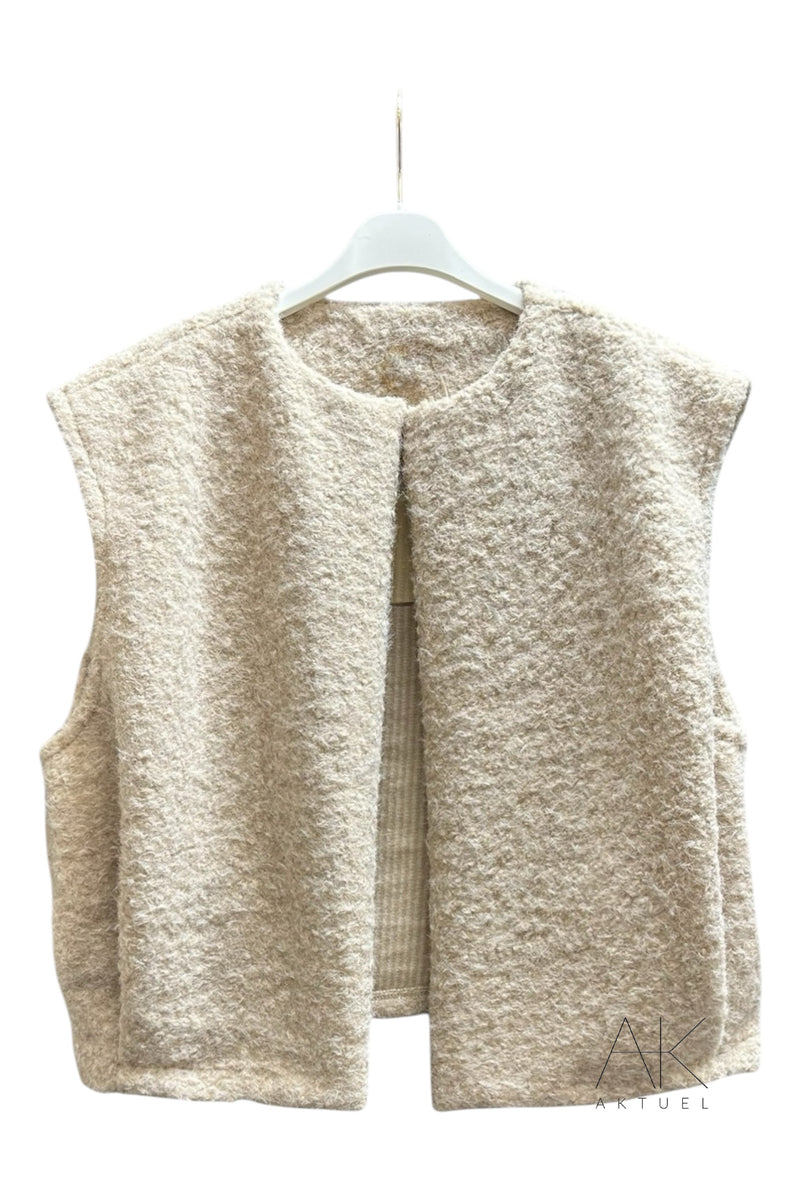 Gilet sans manches texturé beige