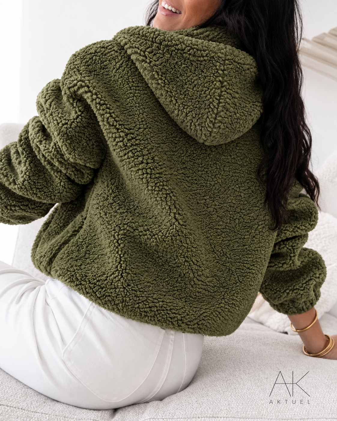 Veste Polaire moutonnée à capuche zippée kaki