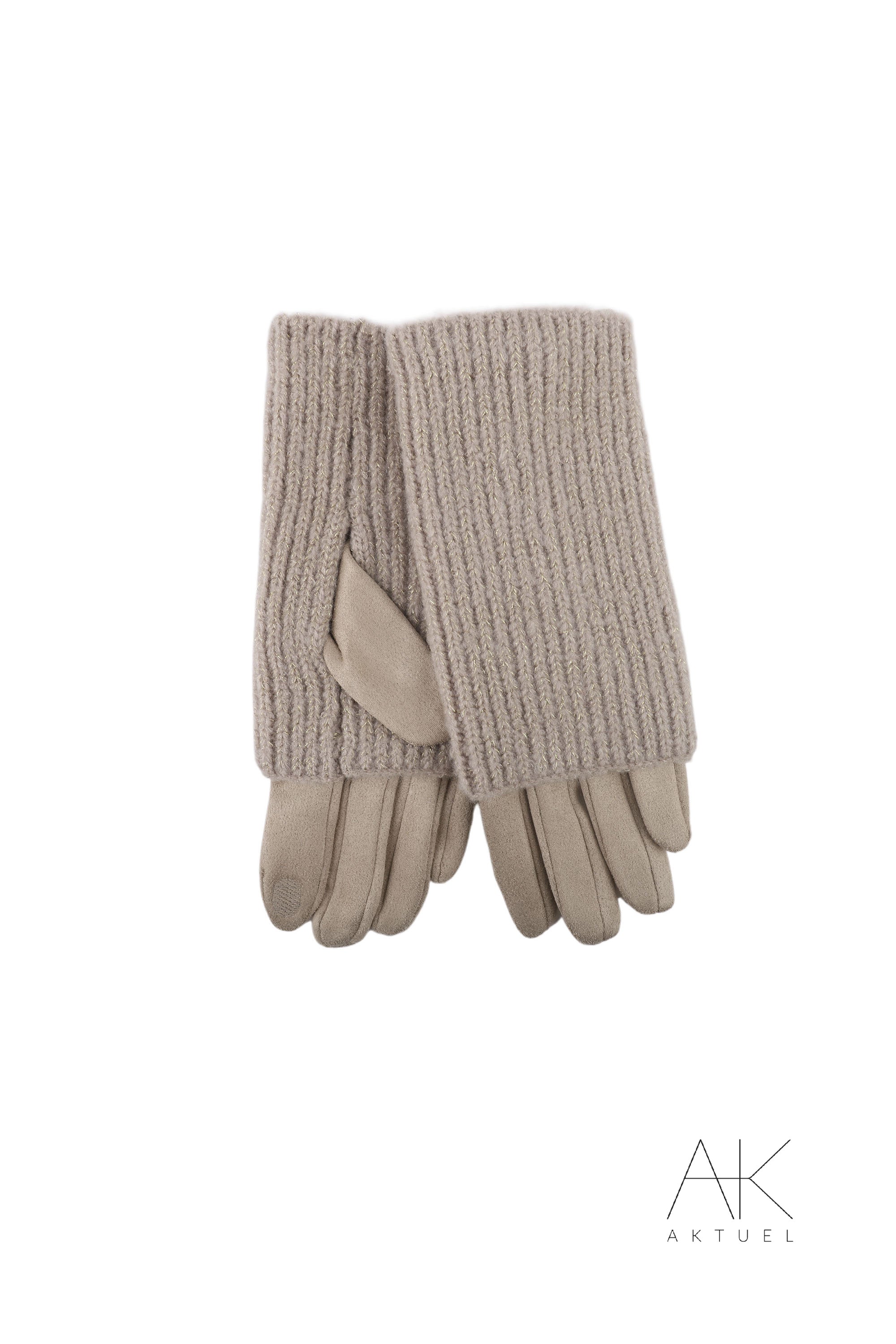 Gant suède et tricot beige