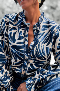 Chemise fluide à imprimé feuillage bleu marine