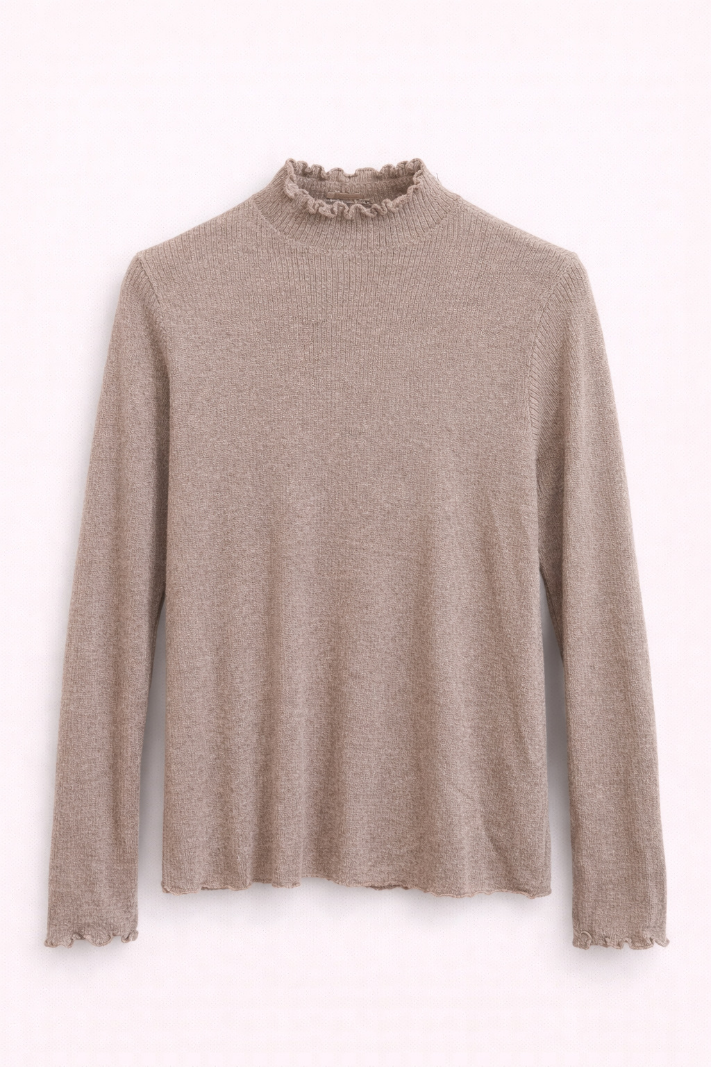 Pull fin taupe col froncé