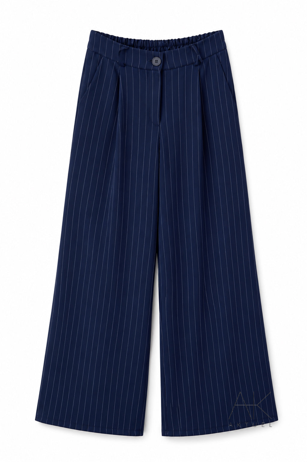 Pantalon large marine à fines rayures