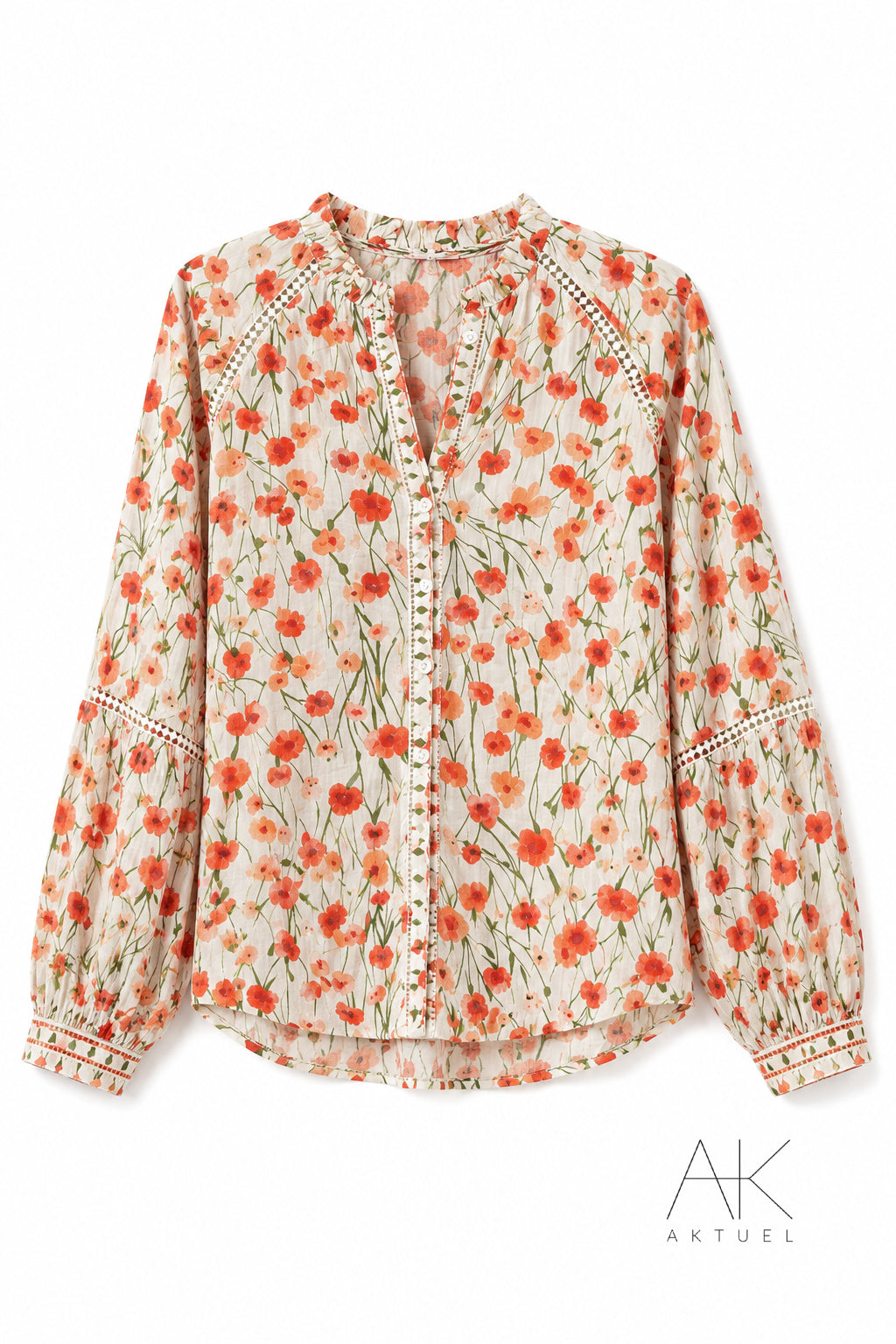 Blouse fleurie corail (grande taille)