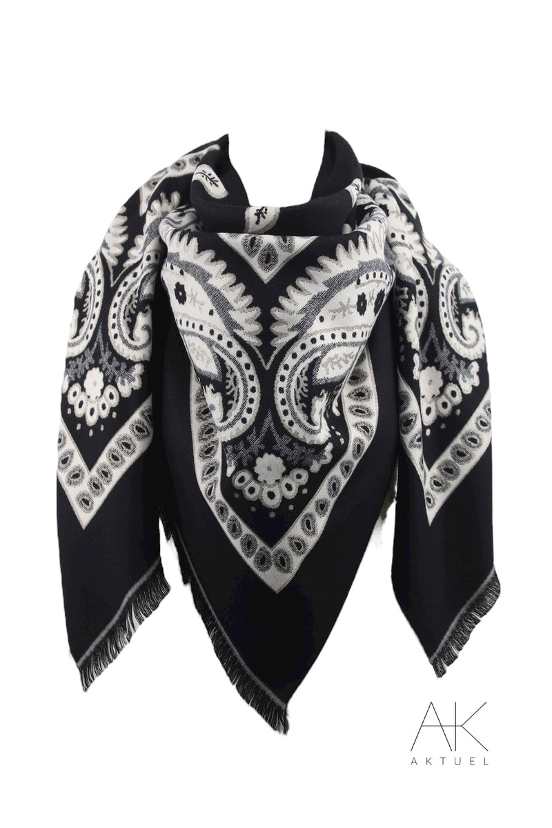 Foulard carré noir imprimé peslay