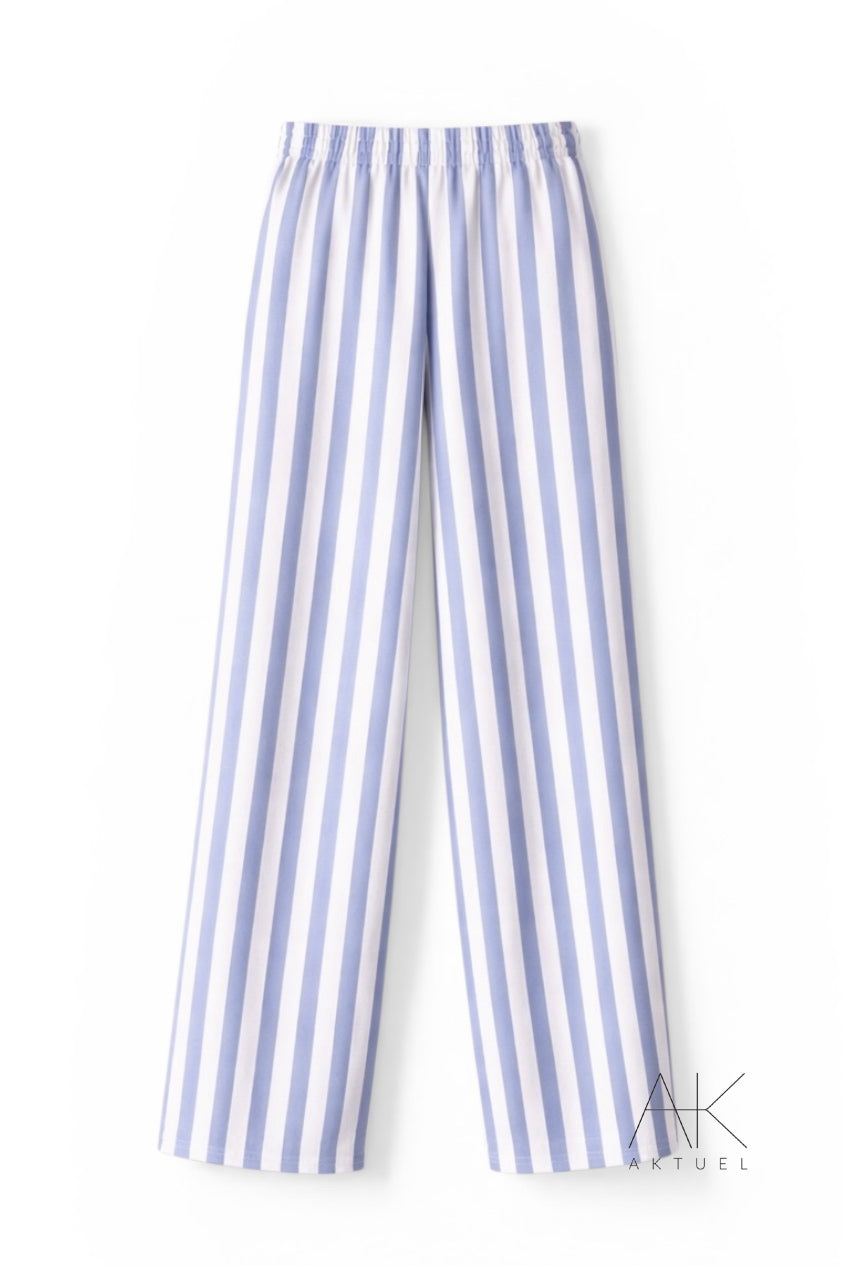 Pantalon rayé bleu et blanc