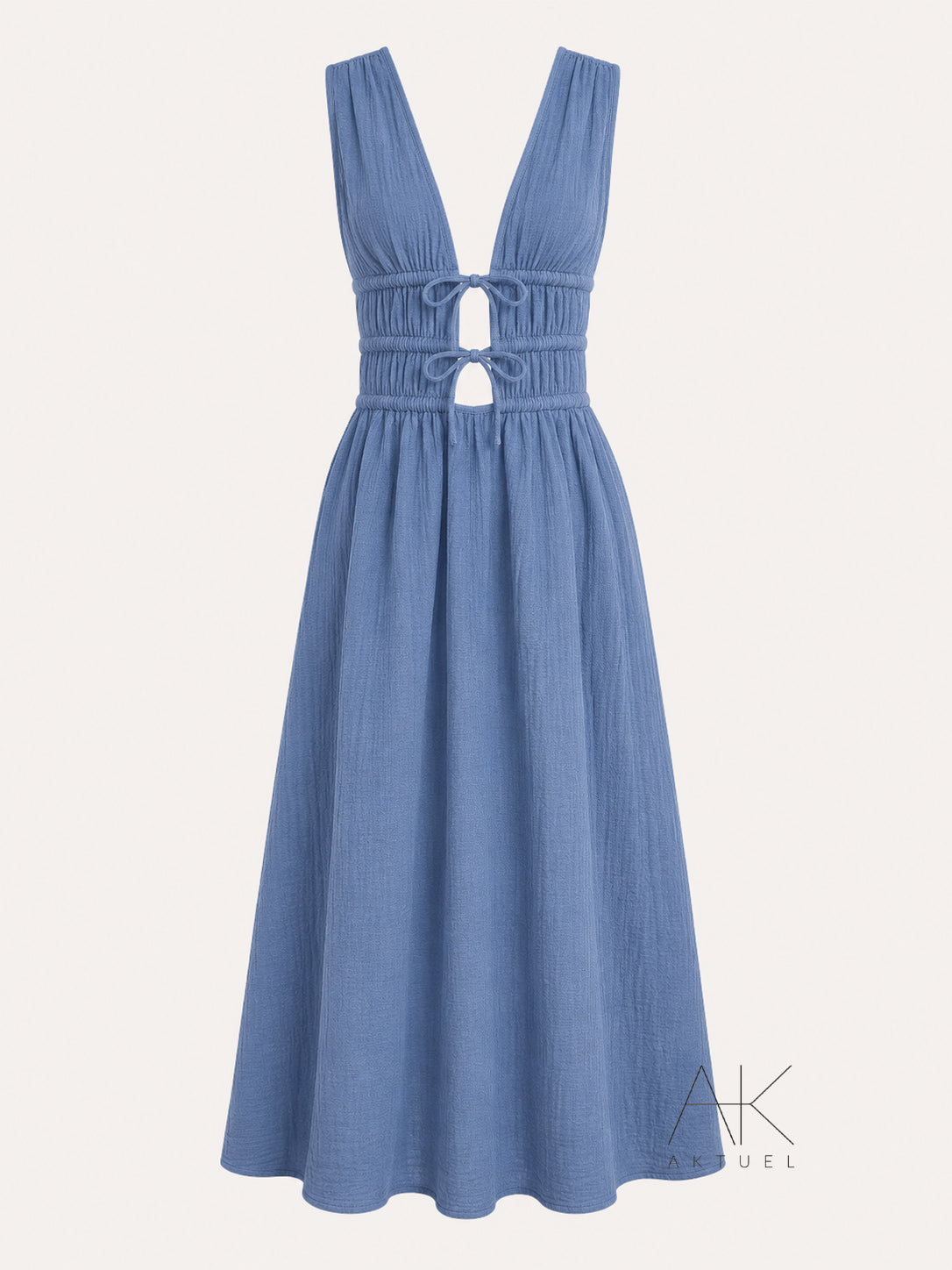 Robe longue gaze de coton bleu azur