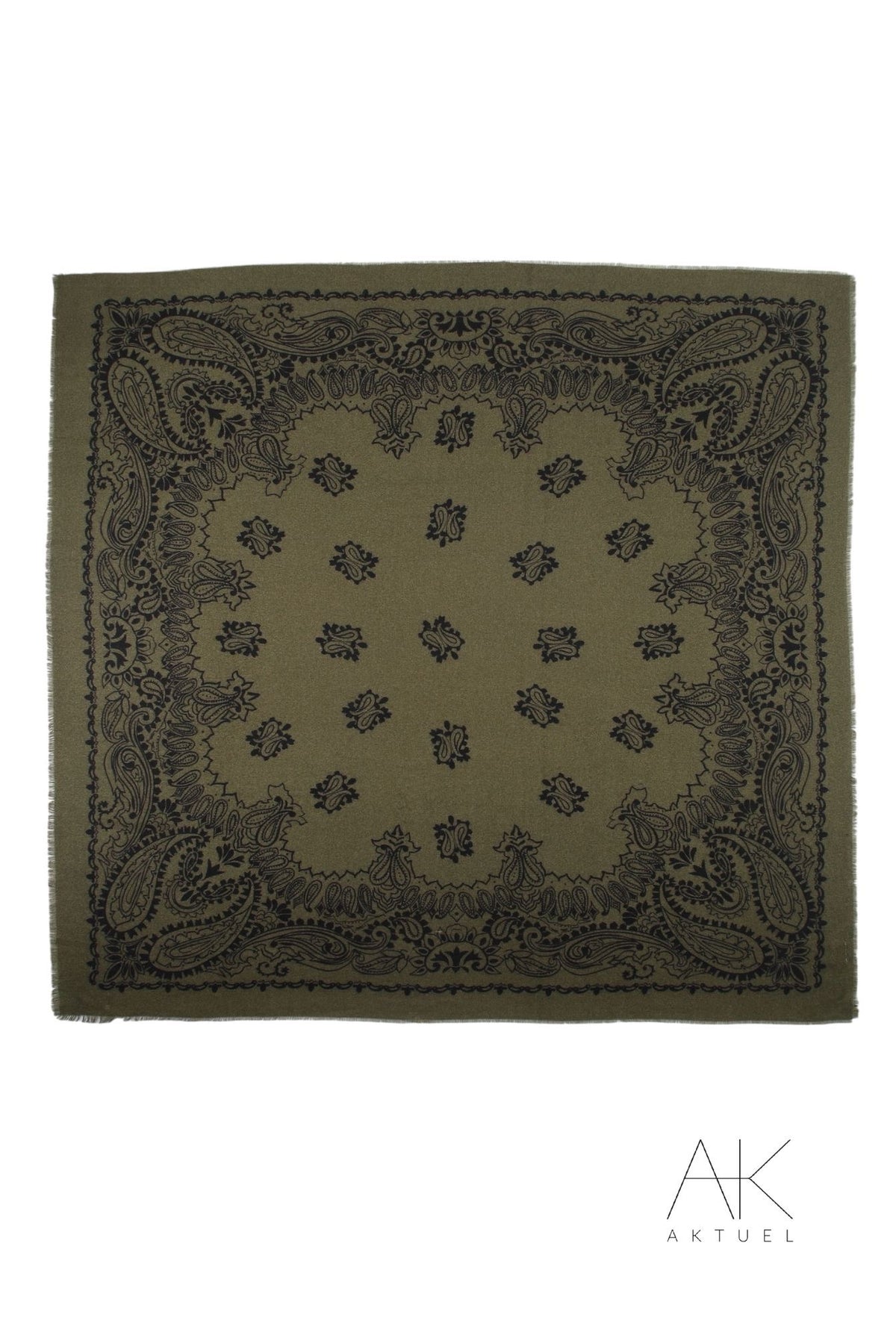 Foulard en laine à motifs cachemire kaki