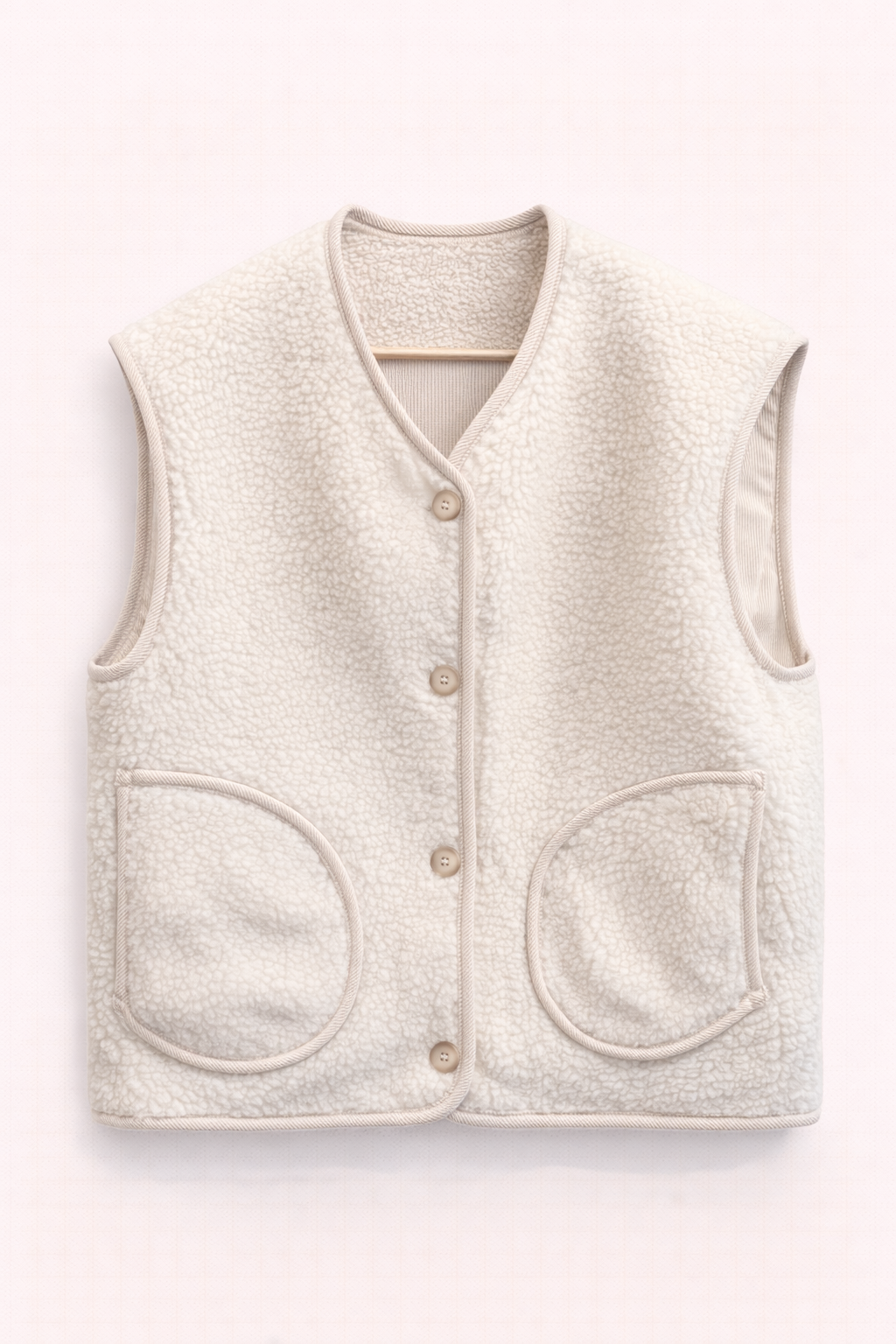 Veste réversible sans manches en velours & sherpa écru