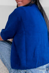 Pull bleu roi alpaga à manches courtes