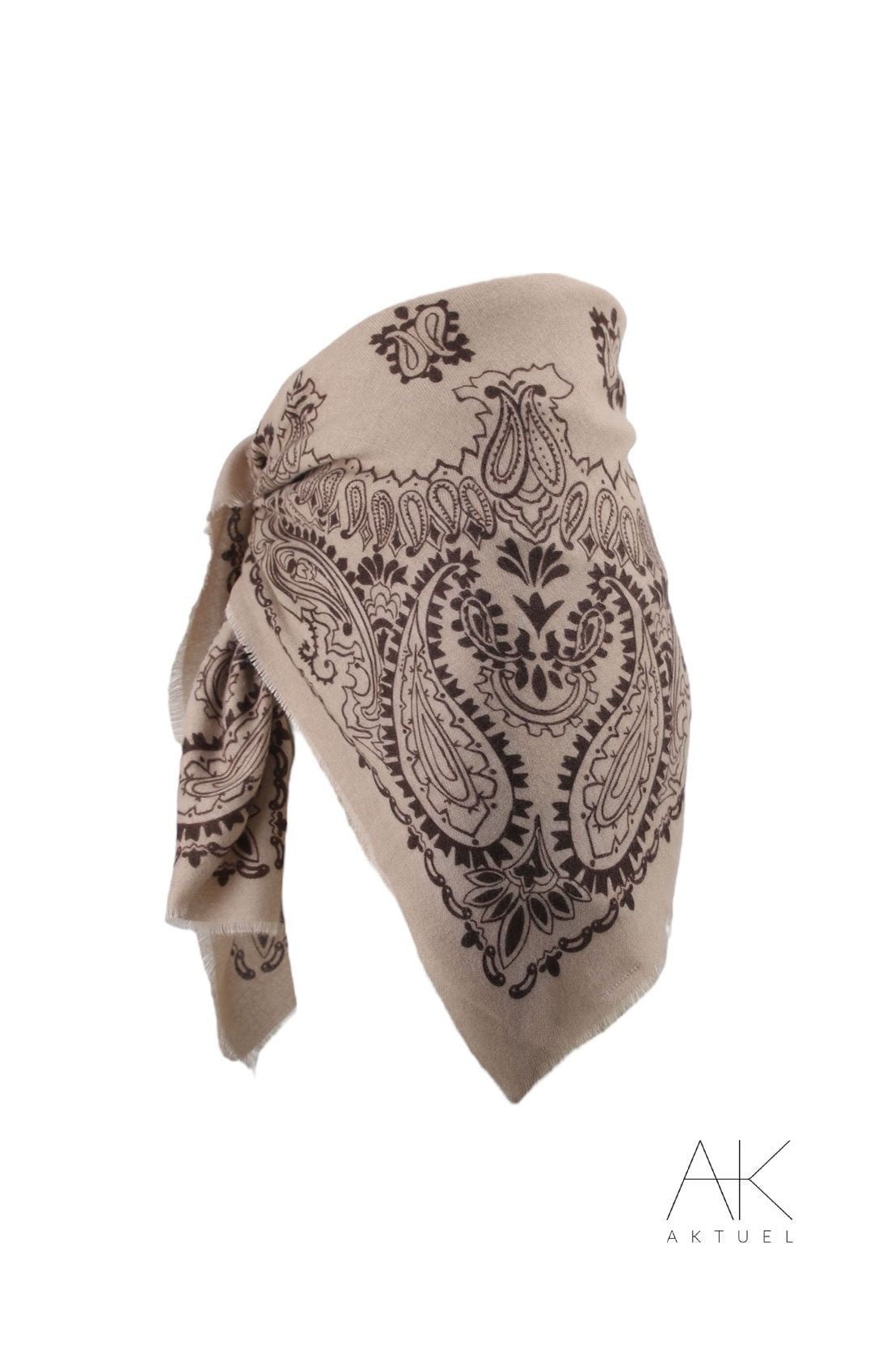 Foulard en laine à motifs cachemire beige et marron