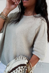 Pull beige alpaga à manches courtes