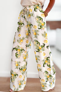 Pantalon tropical imprimé citron