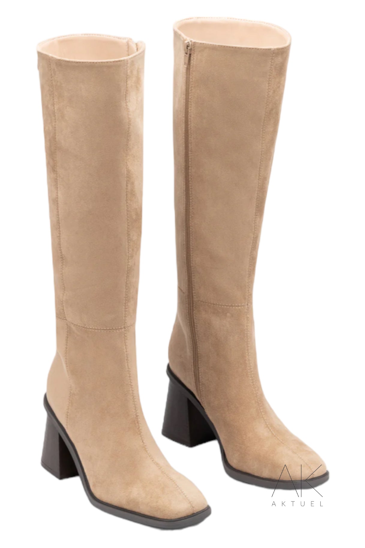 Bottes Rita beige à talon trapèzed