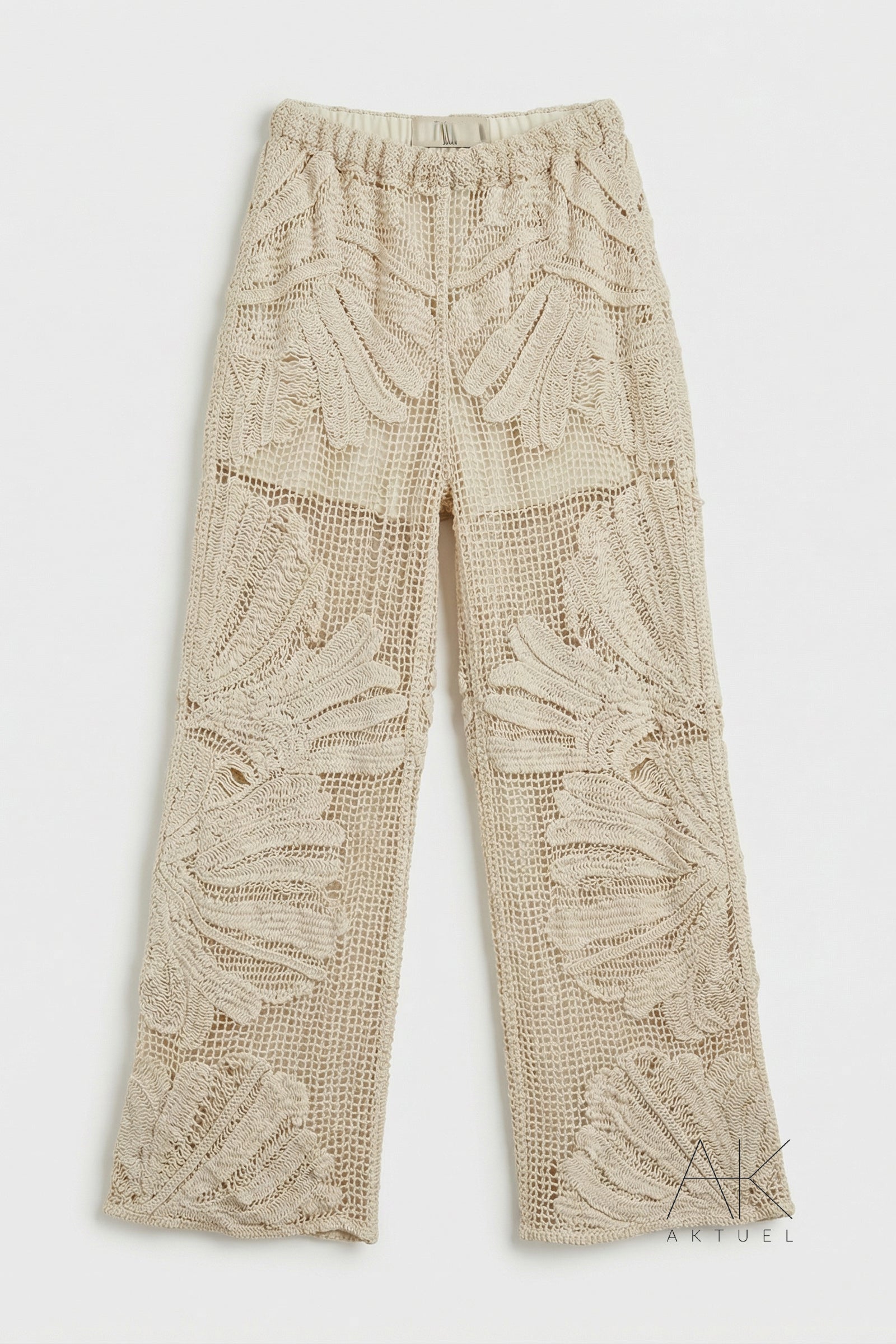 Pantalon en crochet palmier beige