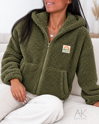 Veste Polaire moutonnée à capuche zippée kaki