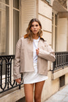 Parka courte beige col contrastant déperlante