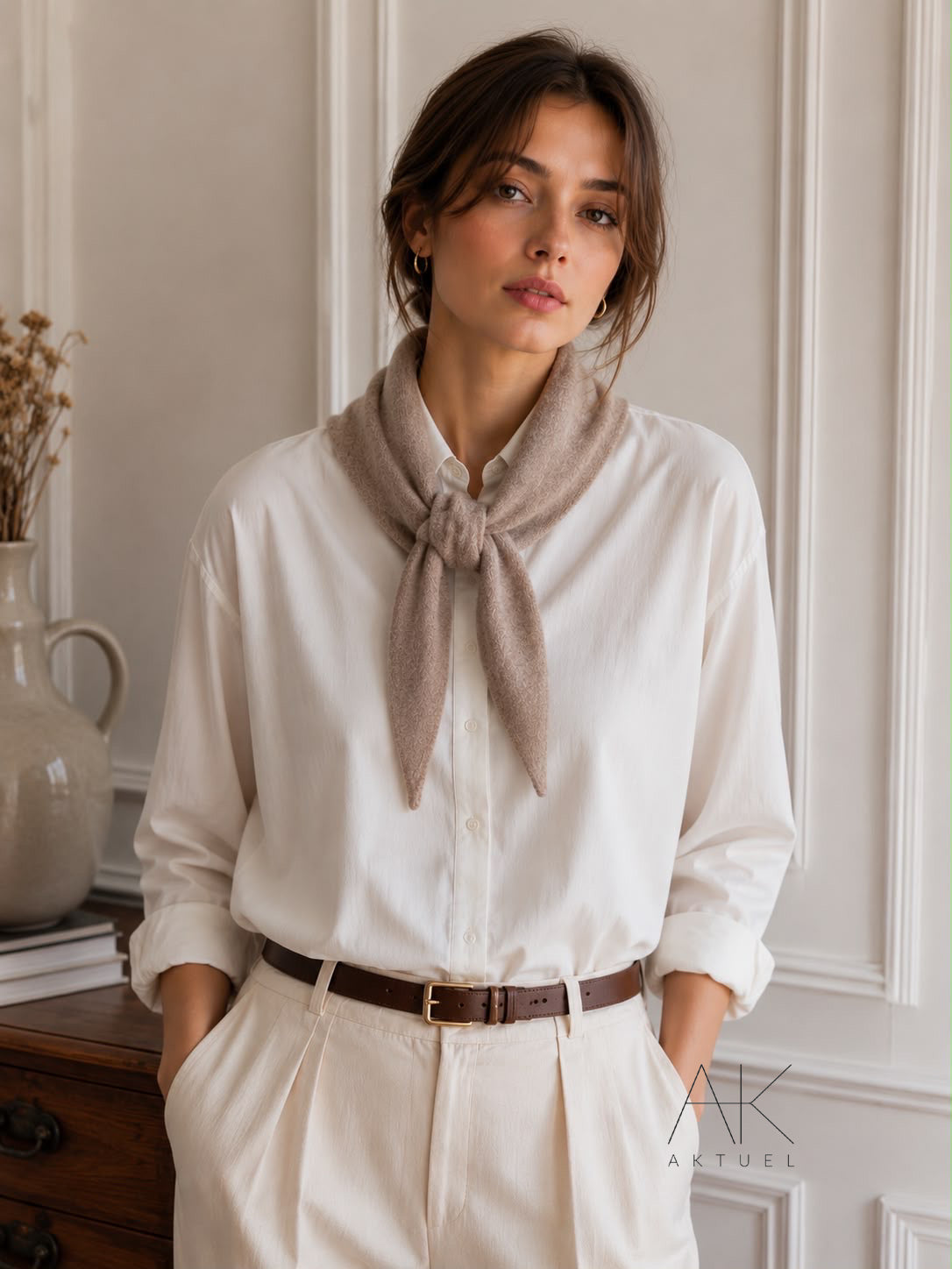 Foulard triangle maille douce beige