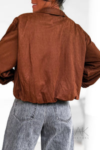 Veste bomber suédine marron camel
