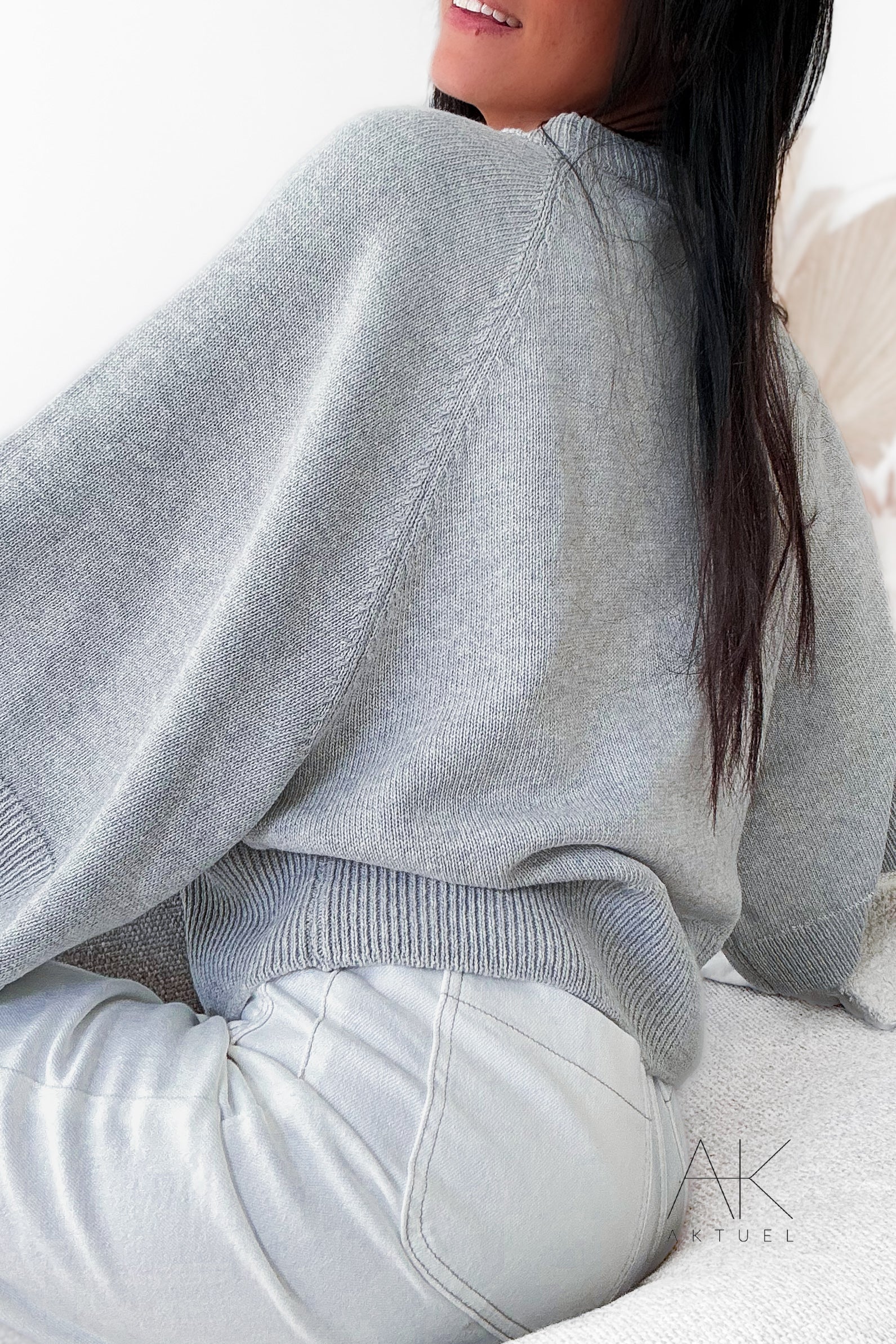 Pull manches 3/4 gris clair