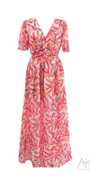Robe longue à feuillage rouge corail
