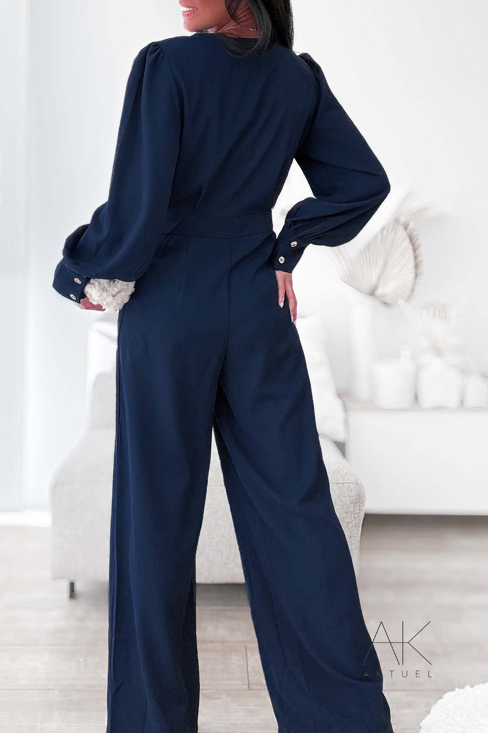 Combinaison pantalon fluide bleu marine