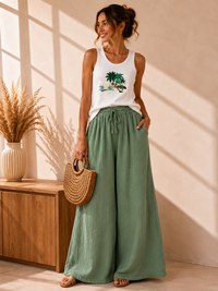 Pantalon gaze de coton fluide kaki