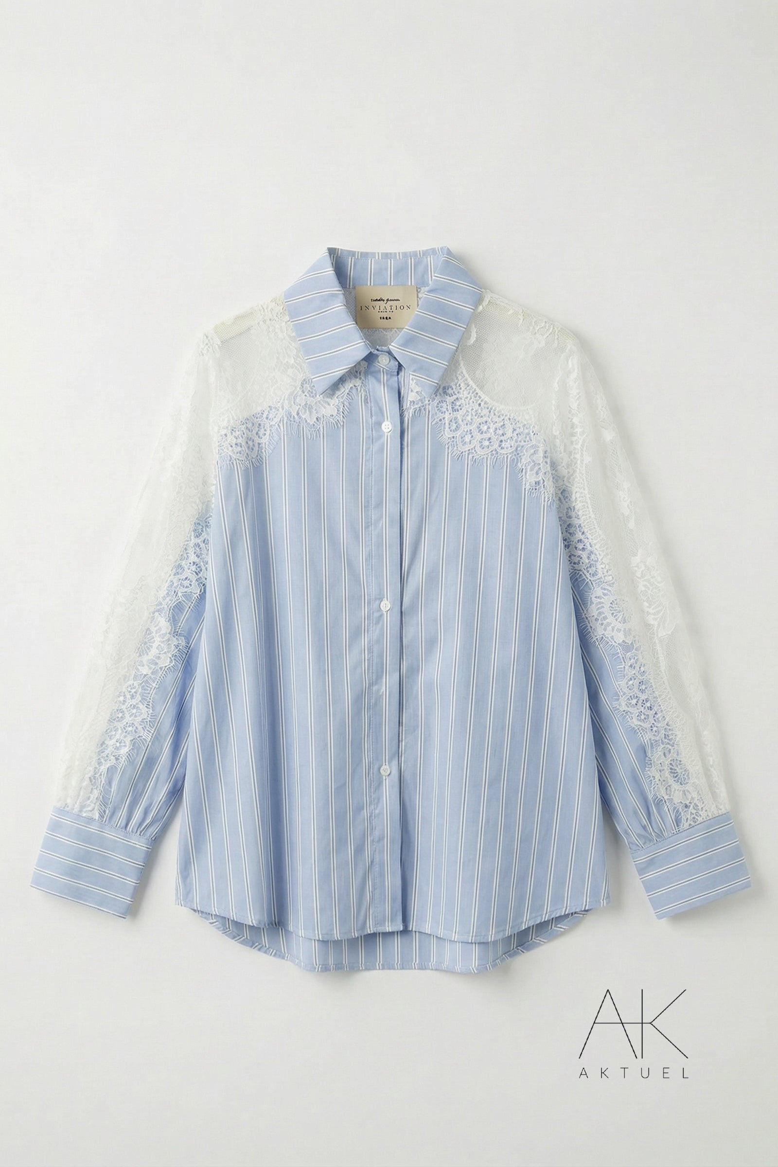 Chemise rayée dentelle bleu