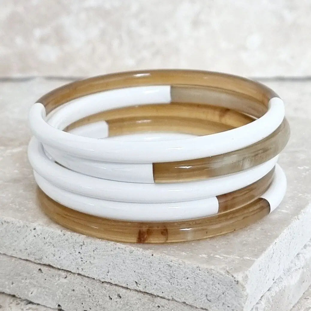 Bracelet Jonc Corne - 5 mm - Duo White
