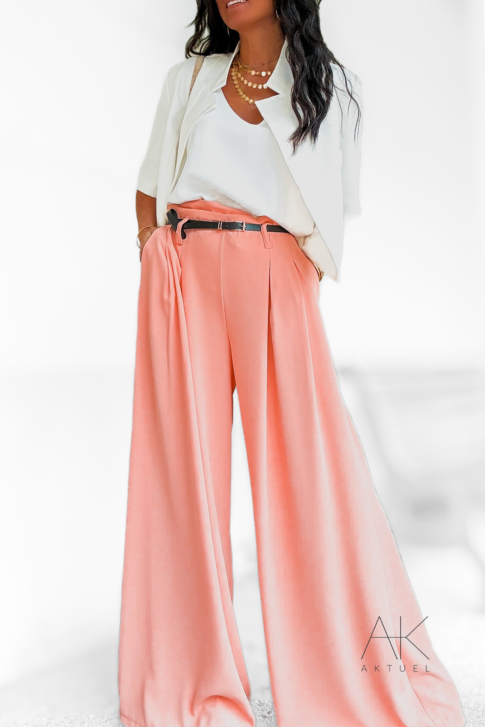 Pantalon orange saumon coupe large