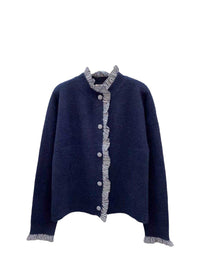 Gilet bleu marine à finition imprimé carreaux