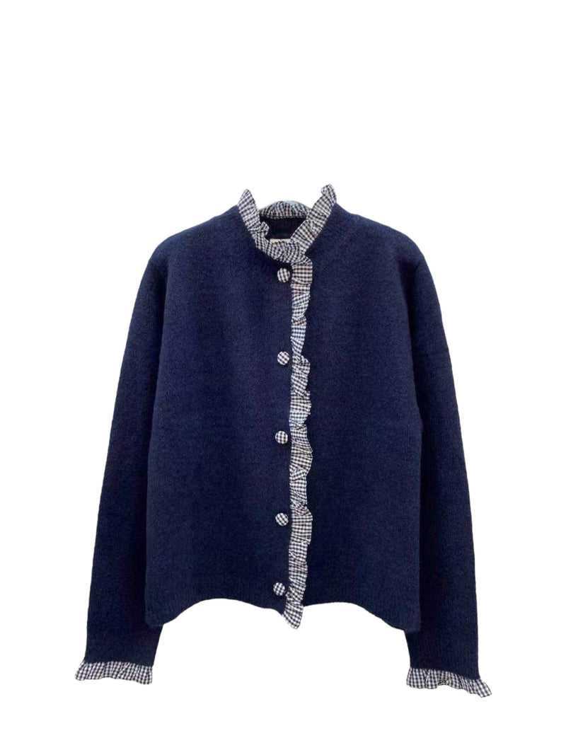Gilet bleu marine à finition imprimé carreaux
