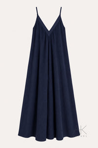 Robe longue maxi en gaze de coton bleu marine