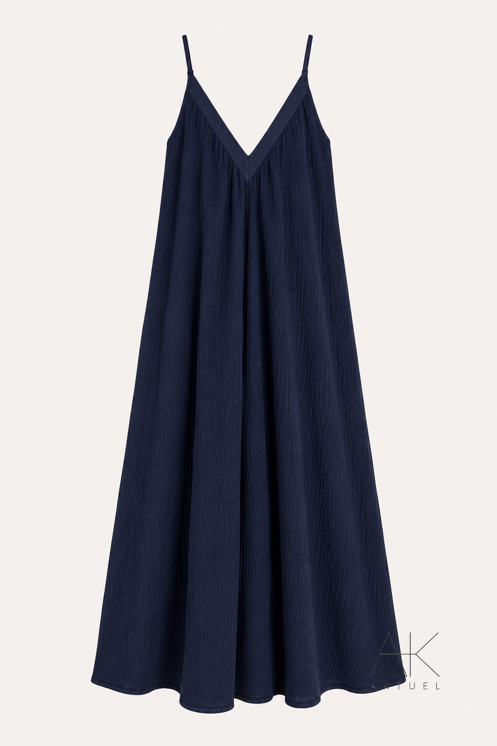 Robe longue maxi en gaze de coton bleu marine