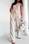 Pantalon large beige en lin