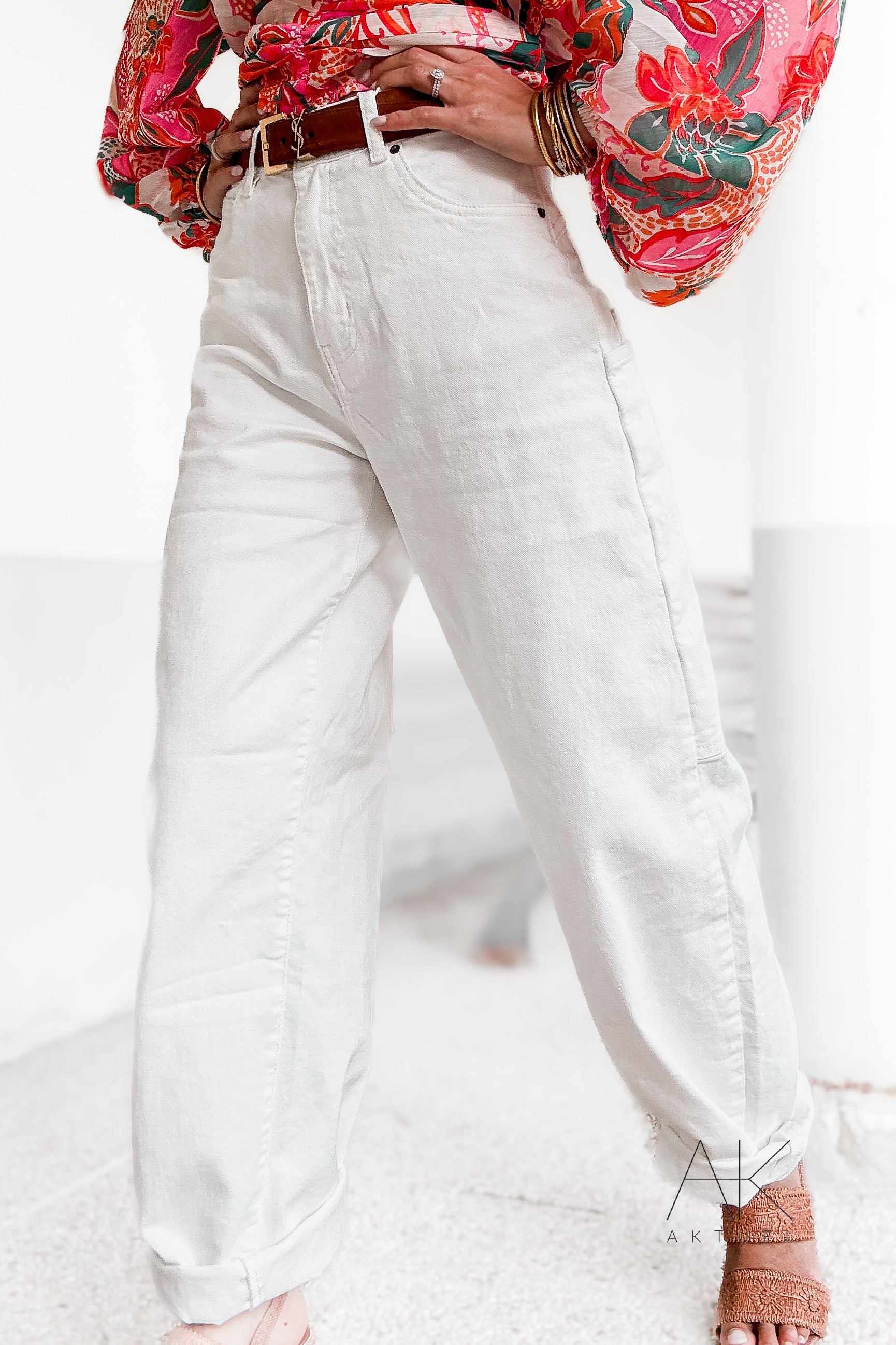 Jean wide balloon blanc