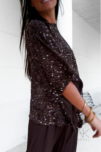Top à sequins marron